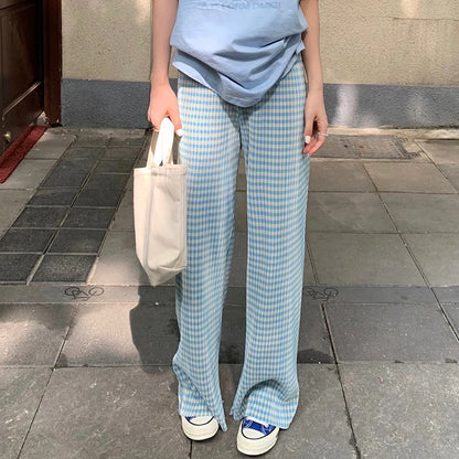 Summer Thin High Waist Casual Wide Leg Pants Women's Folded Texture Split Trousers Cool Korean Style Commute Polyester Cotton