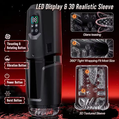 Automatic 360 ° Rotating Thrusting Male Masturbator Licking Penis Vibrator LCD Display Stroker Pocket Pussy Sex Toys for Men
