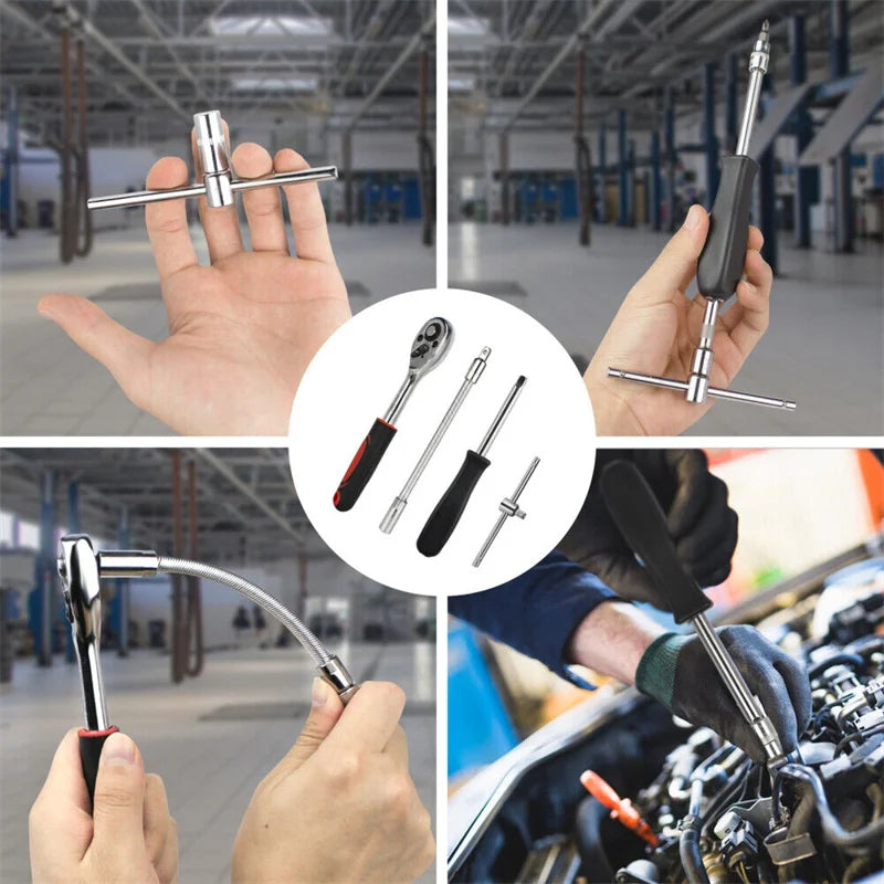46Pcs Car Repair Tool Kit 1/4-Inch Socket Set Car Repair Tool Ratchet Torque Wrench Combo Auto Repairing Set Mechanic Tool