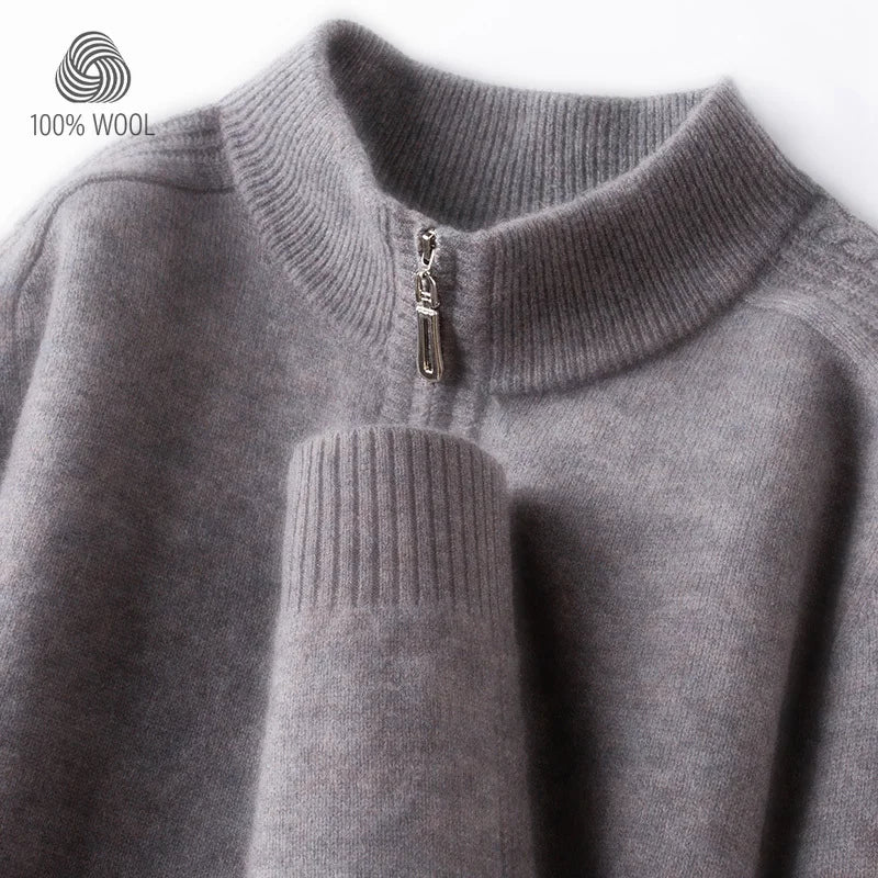 100% Virgin Wool Sweater Men's, 410g High-Neck Knit, Old Money Style, 4 Sizes Available High Quality Warmth