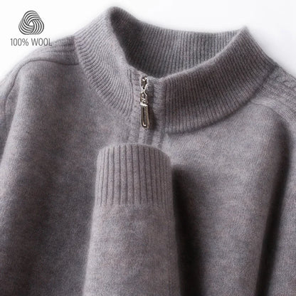 100% Virgin Wool Sweater Men's, 410g High-Neck Knit, Old Money Style, 4 Sizes Available High Quality Warmth