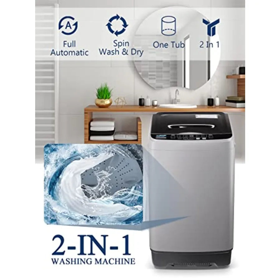 Full Automatic Washing Machine for RV, Camping, Apartment, Dorm: Dark Grey Portable Washer with LED Display, 17.7 lbs Capacity,