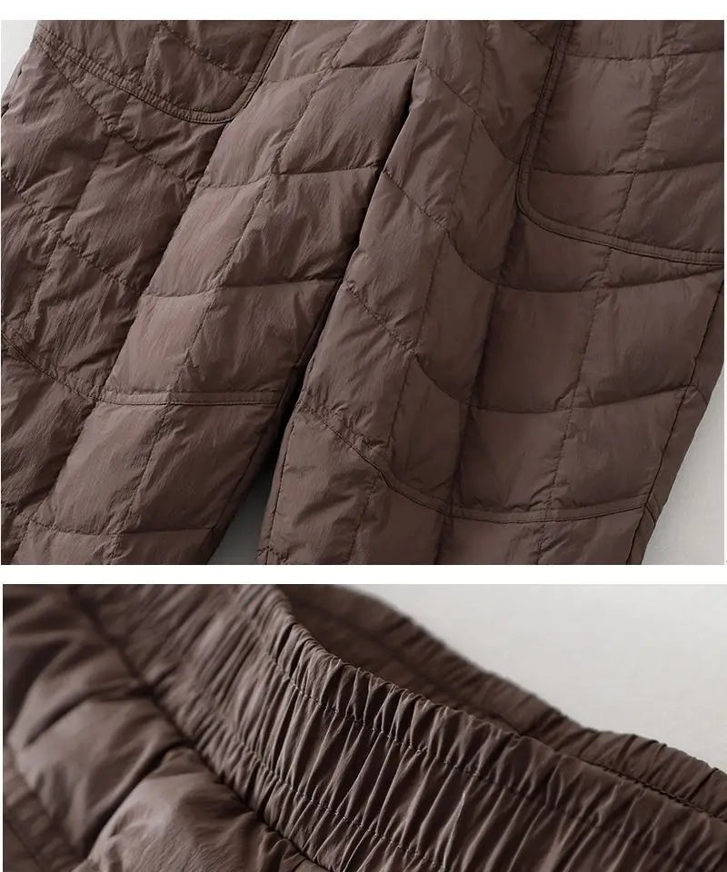 Women's Quilted Pants Casual Lightweight Thickened Warm Harem Style Straight Leg High Waist Long Trousers Winter Fashion