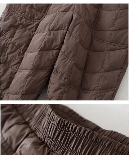 Women's Quilted Pants Casual Lightweight Thickened Warm Harem Style Straight Leg High Waist Long Trousers Winter Fashion