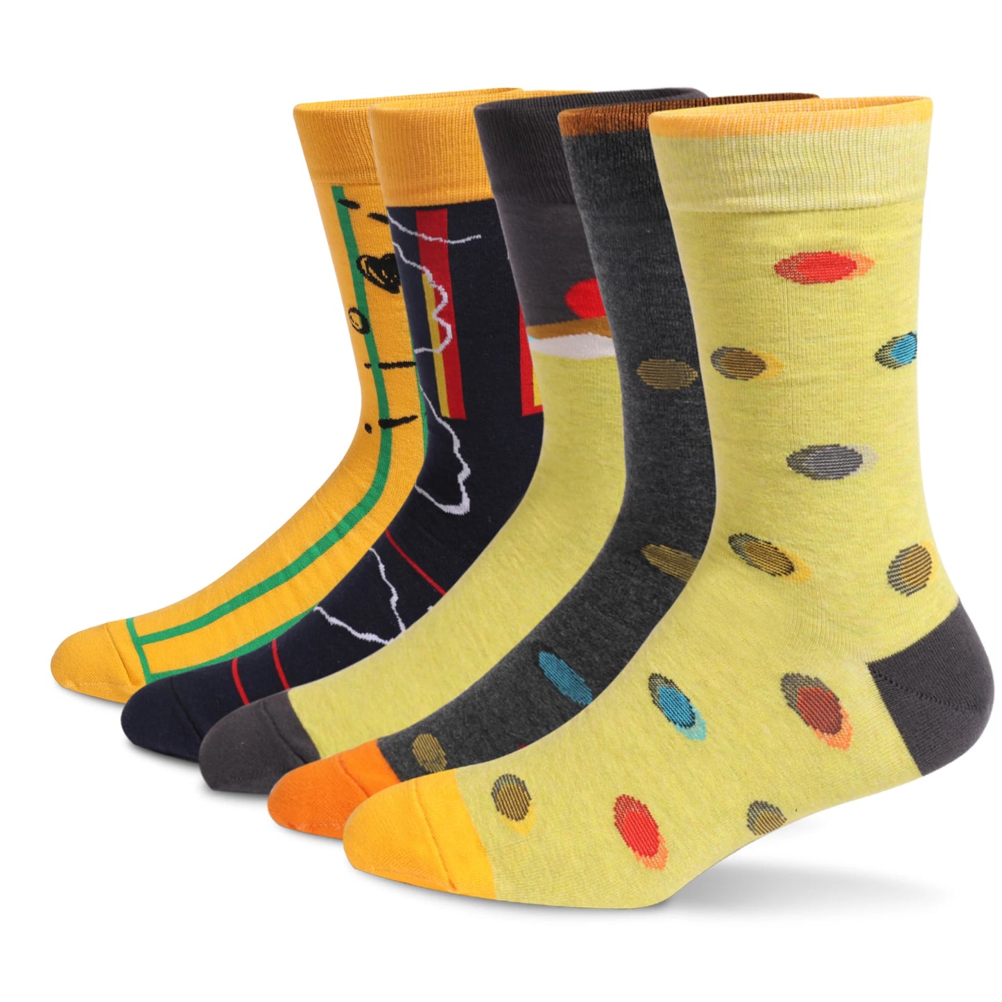 5Pairs Mens Fun Dress Socks, Pattern Funny Socks Pack, Colorful Striped Combed Cotton Novelty Socks，Cool Breathable Casual Socks