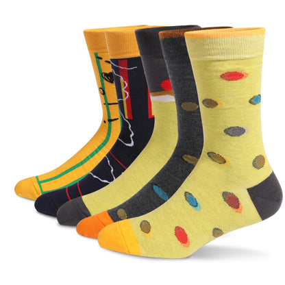 5Pairs Mens Fun Dress Socks, Pattern Funny Socks Pack, Colorful Striped Combed Cotton Novelty Socks，Cool Breathable Casual Socks