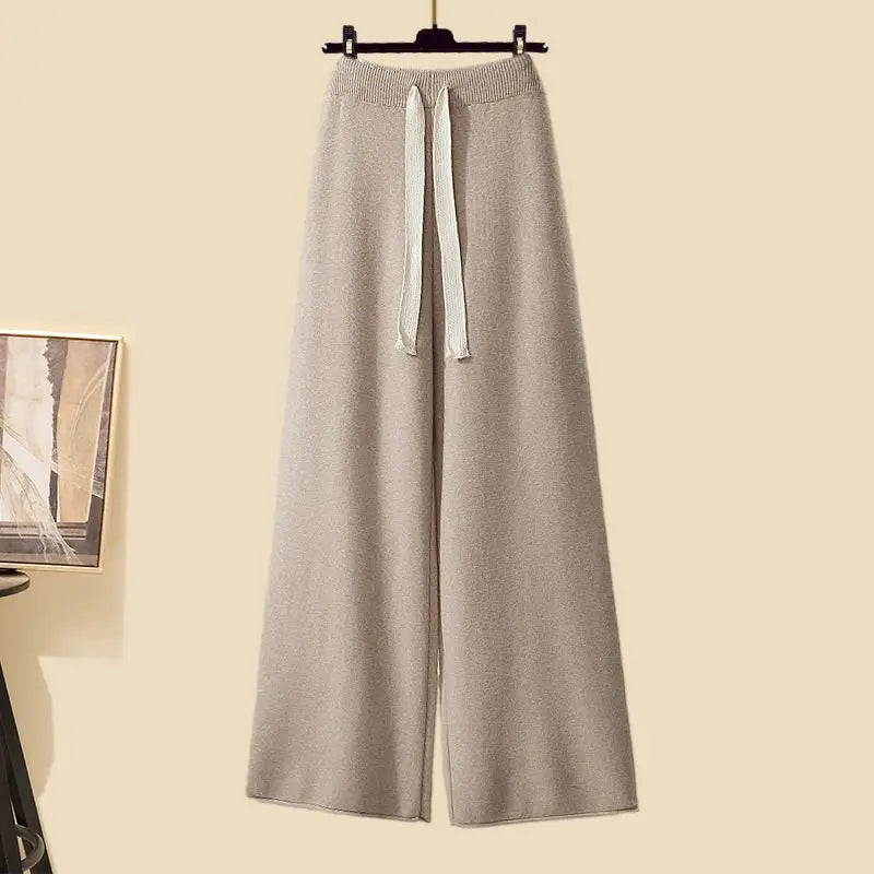 Fashionable Knitted Three-Piece Set Women's Autumn New Lazy Style Open Cardigan Outerwear Slimming Wide Leg Pants