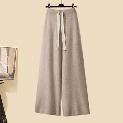 Fashionable Knitted Three-Piece Set Women's Autumn New Lazy Style Open Cardigan Outerwear Slimming Wide Leg Pants
