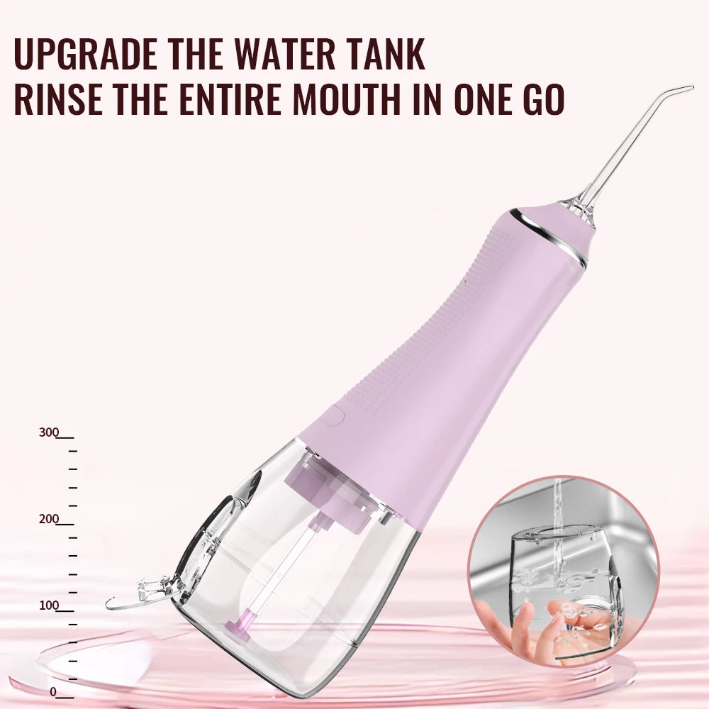 Electric oral irrigator with 3 cleaning modes, USB rechargeable, waterproof, 5 nozzles, portable dental irrigator