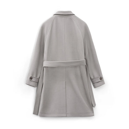 Maden Men's Balmacaan Trench Coat Mid-Length Loose Fit Overcoat for Winter Raglan Sleeve Strap Belted Design German Style