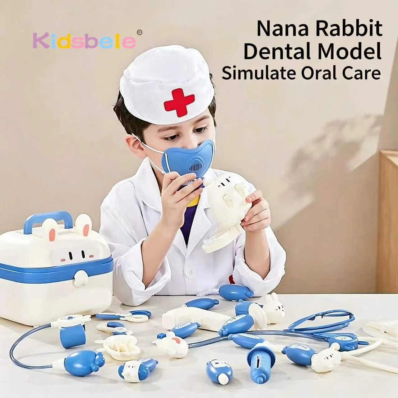 Rabbit Doctor Play Set for Kids Medical Kit Pretend Play Dentist Nurse Role Play Toy with Stethoscope Educational Learning Gift