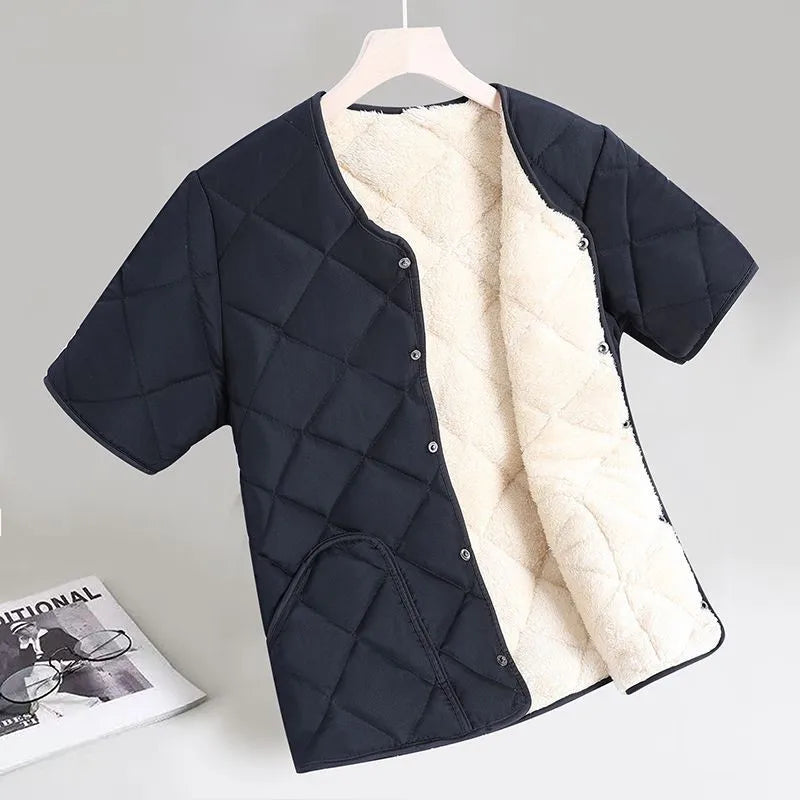 Men's Thickened down Cotton Vest Half Sleeve Winter Warm Student Fashion Casual Loose Fit Single Button Closure  Color