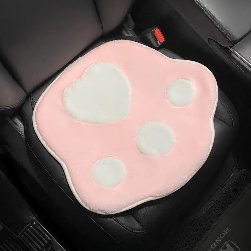 Winter New Cartoon Plush Car Cushion Simple Black White Thickened Anti Slip Women's Auto Seat Pad Cute Interior Modification