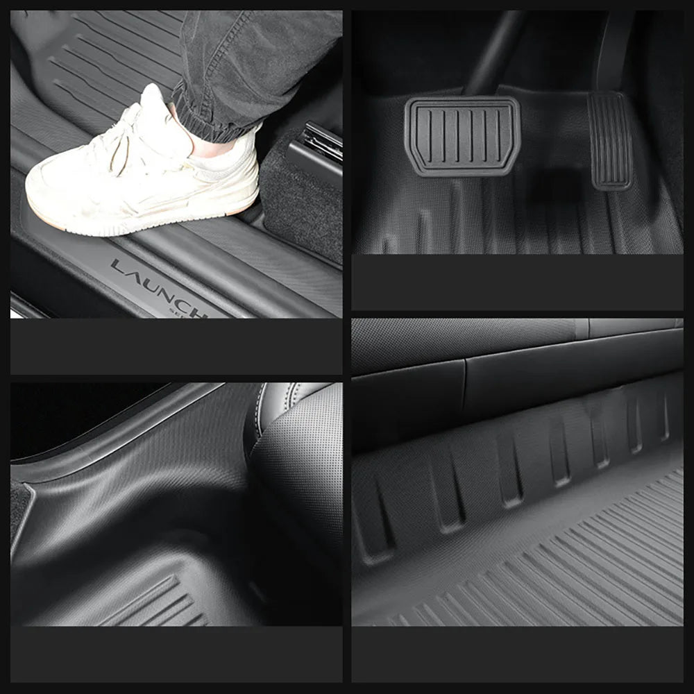 Floor Mats with Door Sill Protection Strip for Tesla Model Y Juniper 2025 2026 All-weather Floor Cargo Liner Trunk Backrest Pad