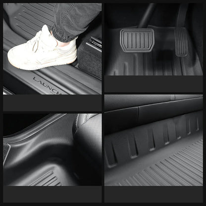 Floor Mats with Door Sill Protection Strip for Tesla Model Y Juniper 2025 2026 All-weather Floor Cargo Liner Trunk Backrest Pad