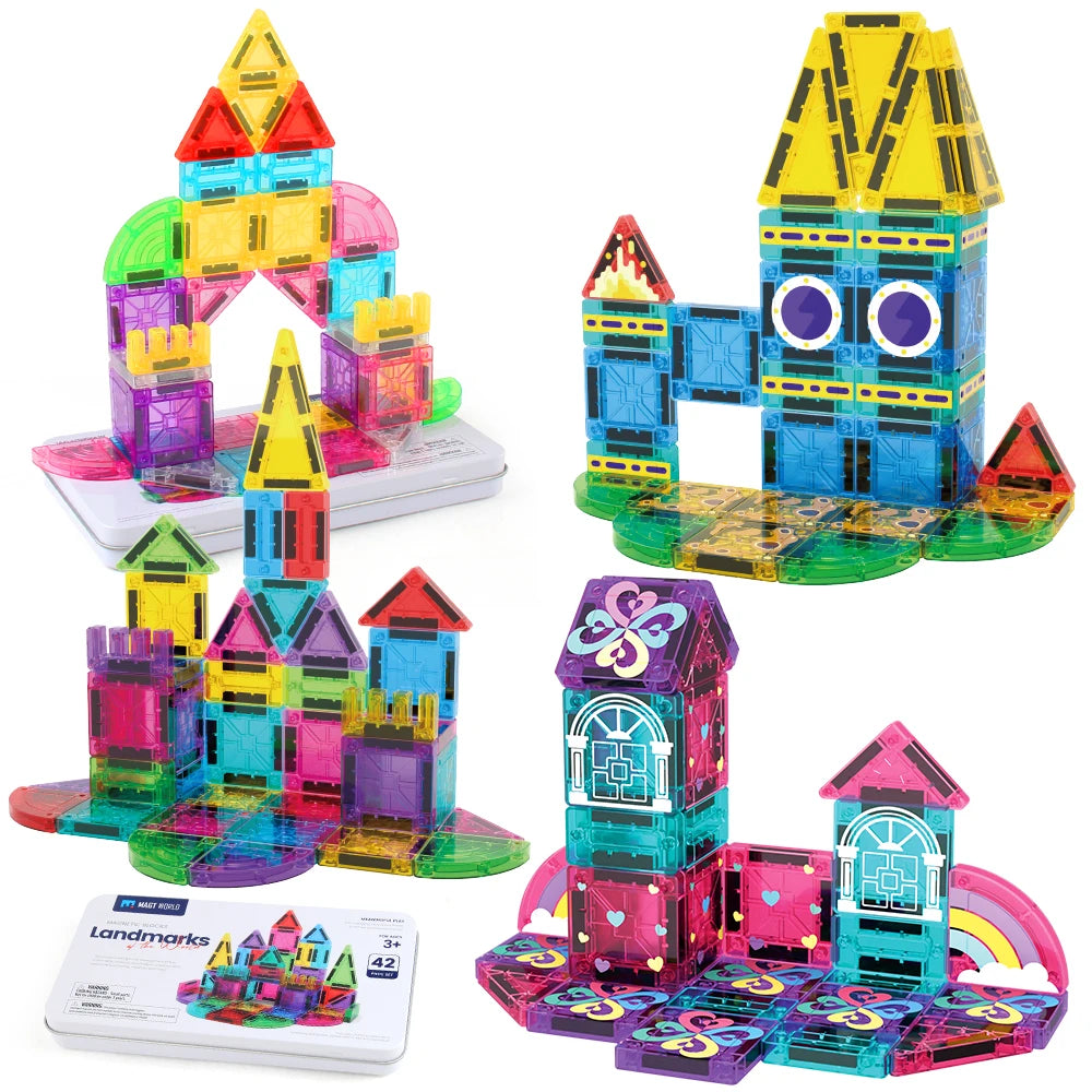 42 Pcs Magnetic Building Blocks, Kids Toy, Magnetic Tiles. Safe ABS Material Travel Pack Halloween Christmas Birthday Gift