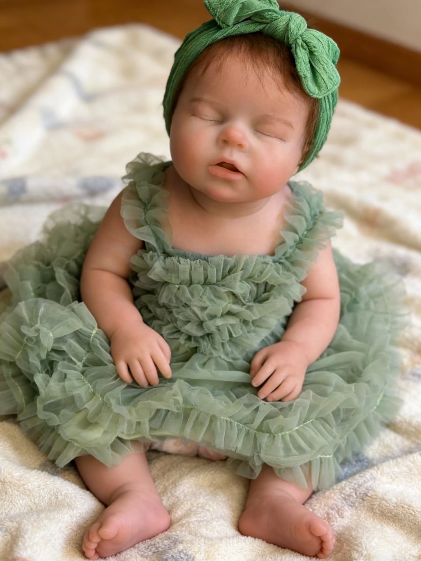 20 Inch Silicone Reborn Baby Doll Handmade Lifelike Silicone Girl with Rooted Mohair Simulated Asleep Toddler Collectible Gift