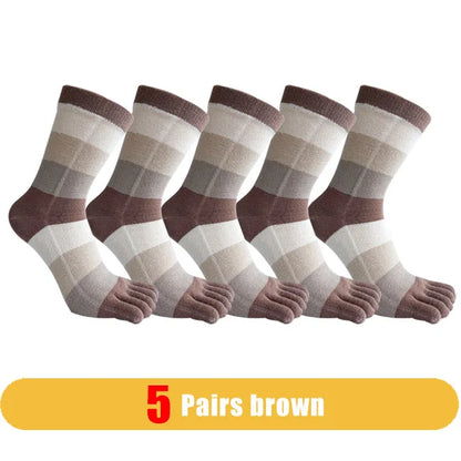 1/5 Pairs Man Short Socks Toe Striped Business Cotton Party Dress Soft Elastic Young Colorful Happy Funny Five Finger Socks Warm