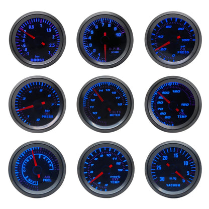 52mm Boost/Vacuum/Water Temp/Oil Temp/Oil Press/Voltage/Tachometer/Air Fuel Ratio/EGT Gauge Analog Blue Led+ 52MM Gauge Pods