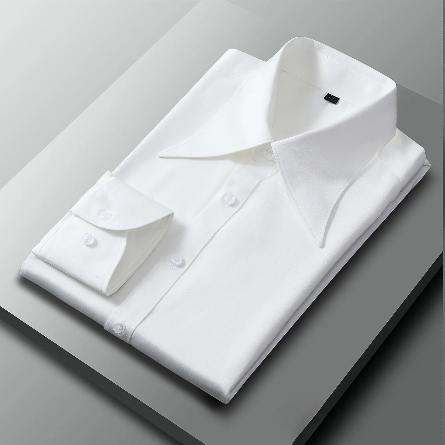Men's White Slim Fit Dress Shirt Long Sleeve Formal Business Non Iron Wrinkle Resistant Elastic Tops