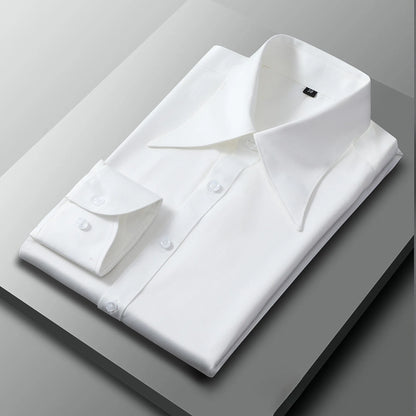 Men's White Slim Fit Dress Shirt Long Sleeve Formal Business Non Iron Wrinkle Resistant Elastic Tops