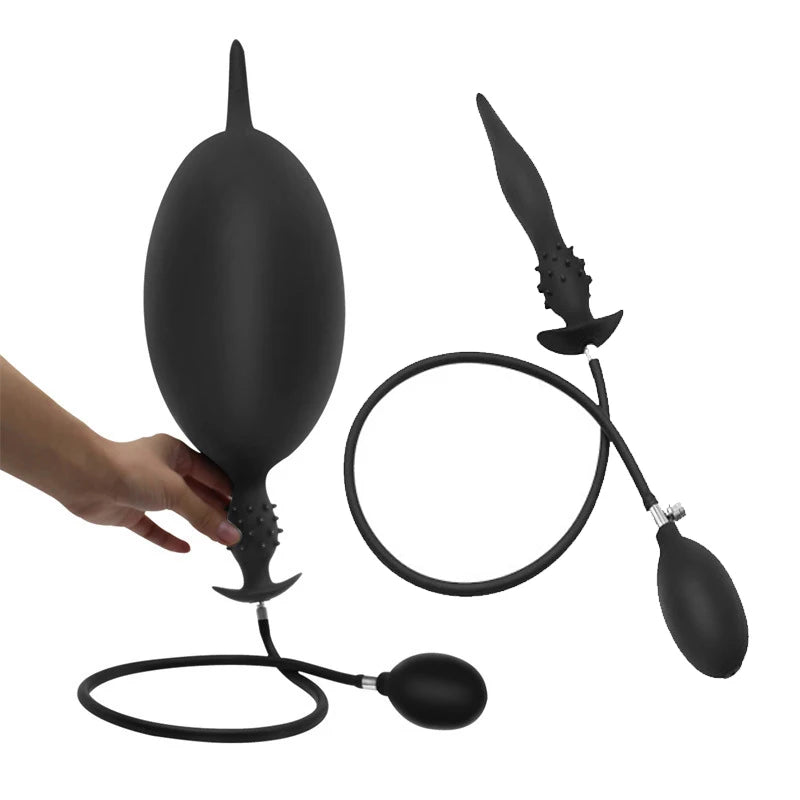 Silicone Magnetic Inflatable Butt Plug with Pump - Black Expandable Anal Stretcher, Prostate Massager Sex Toy for Men Women