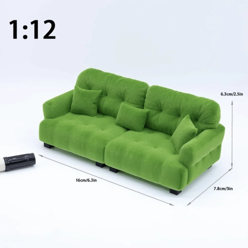 New 1:12 1:20 1:30 Flocking Sofa Model Simulation Dollhouse Decoration Living Room Furniture Mini Sofa House Accessories