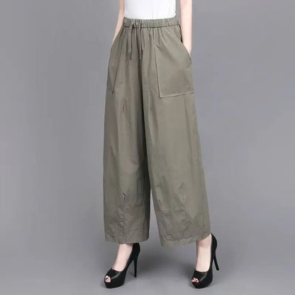 High Waist Wide Leg Pants Women Loose Slimming Nine Points Casual Pants plus Size Versatile Midlife Mom Pants Commute Style