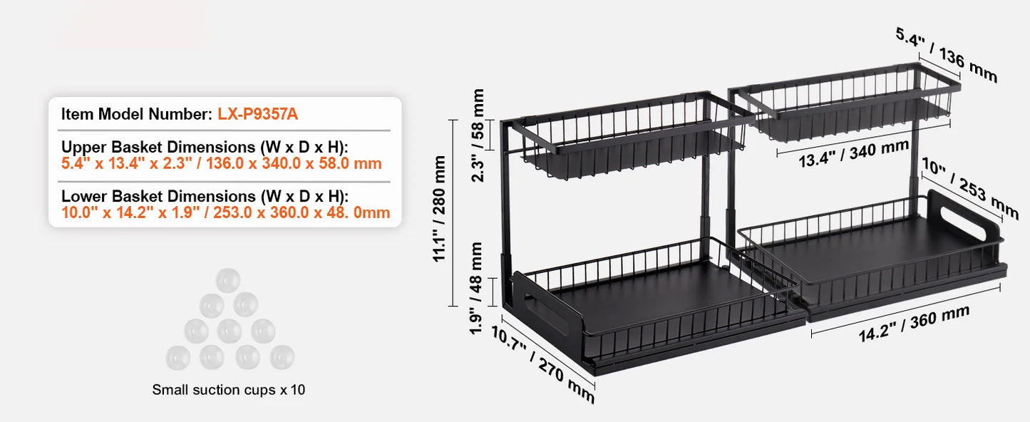 SucceBuy 2Tier Pull Out Cabinet Organizer Under Sink Organizer Slide Out Drawer Cabinet Organizer Sliding Storage Shelf