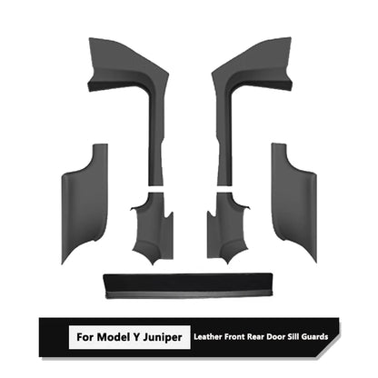 For Tesla Model Y Juniper Front Rear Door Sill Protection Pads Leather Threshold Bumper Strip Guards Anti-kick Pad Accessories
