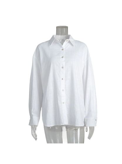 Bornladies 100% Cotton Spring Summer Versatile Lazy Casual Shirt Women's Fashionable Solid Color Loose Shirt Cardigan Shirt