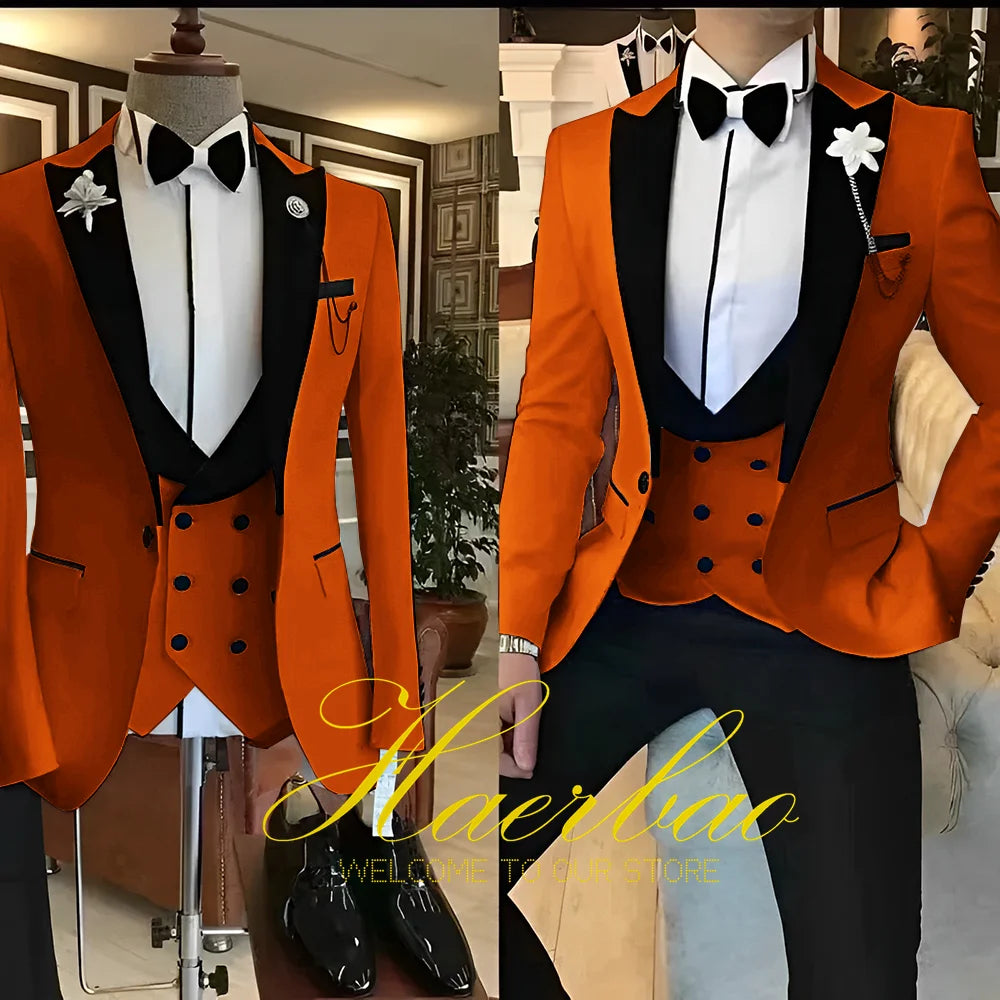White Men Suits 3 Piece Slim Fit Groom Tuxedos for Wedding Groomsmen Italian Style Suit Jacket with Double Breasted Vest Pants