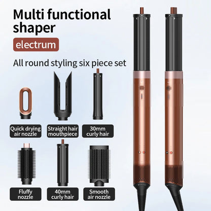 Professional 6 in 1 Cold Hot Air Styling Brush Hair Dryer Curling Iron Straightener Flat Iron 1700W Fast Dry Voluminous Waves