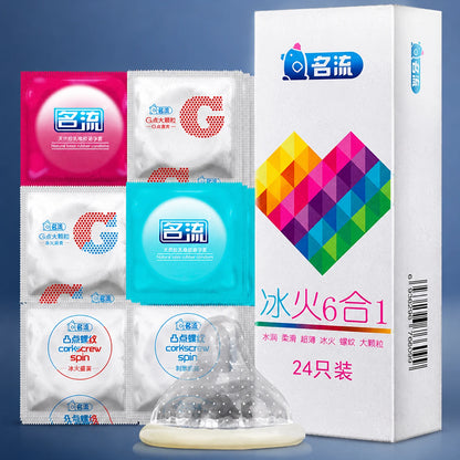 Mingliu 24pcs Condoms Mixed Variety Pack Ultra Thin Ribbed Dotted Hot Cold Sensation Latex Safe Protection Adult Products