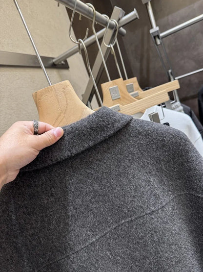 Male Fashion Winter Warm Turn Down Collar Double Sided Jacket Single Breasted Trench Coat Long Sleeves Pocket Loose Fit Overcoat