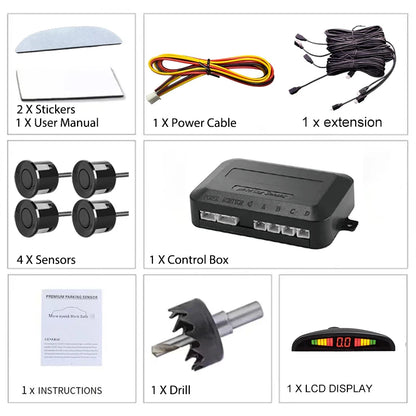 Front Mounted Car Parking Sensor Danger Alarm Kit LED Display 4 Sensors 22mm Backlit Obstacle Radar Monitoring System 12 Colors