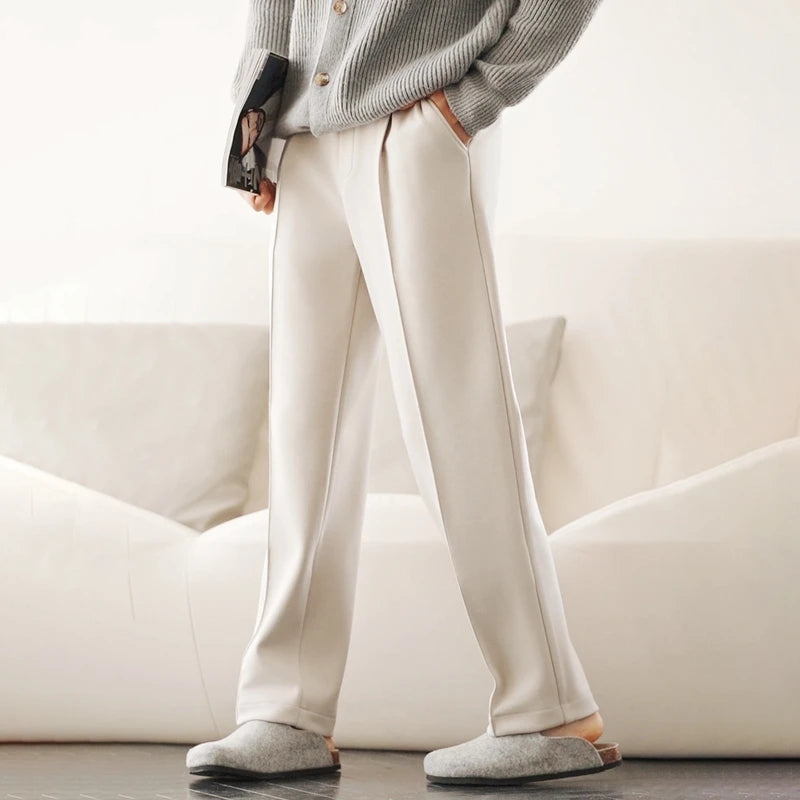New Product Release Autumn Winter: Men's Wool Acetate Silk Straight Leg Pants Casual Hanging Pants Thick and Warm Knitted Pants