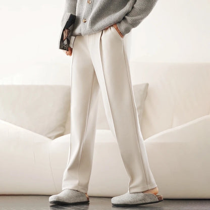 New Product Release Autumn Winter: Men's Wool Acetate Silk Straight Leg Pants Casual Hanging Pants Thick and Warm Knitted Pants