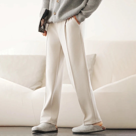 New Product Release Autumn Winter: Men's Wool Acetate Silk Straight Leg Pants Casual Hanging Pants Thick and Warm Knitted Pants