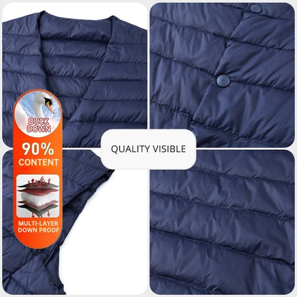 High End 90% Down Ultra Light O Veck Variable V-neck Brand Fashion Down Vest Men Winter Sleeveless Jacket Waistcoat Puffer Coats
