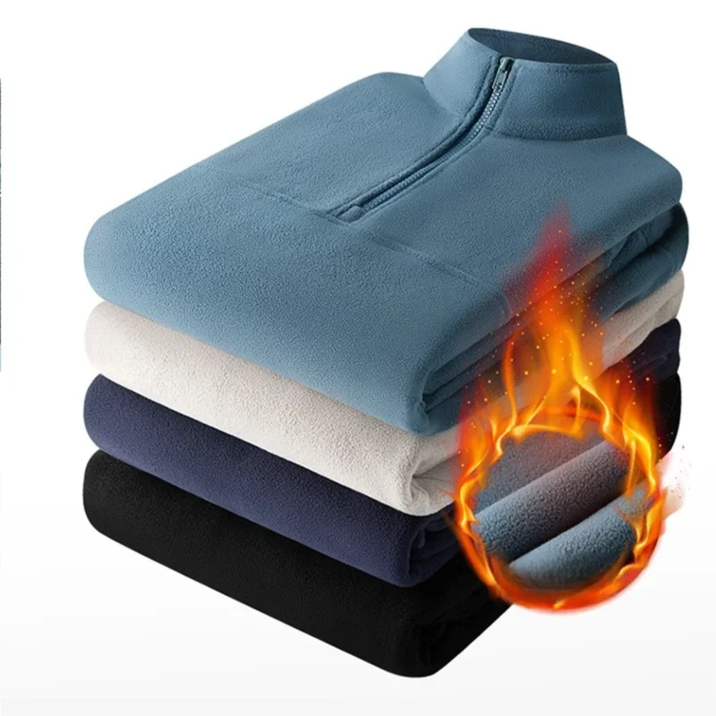 2025 New Style Stand Collar Sweater Half Zipper Pullover Long Sleeve Polar Fleece Men's Autumn And Winter Thick Base Warm