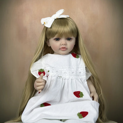 BZDOLL 55cm Full Vinyl Body Reborn Baby Beautiful Doll 22inch Lifelike Long Hair Princess Toddler Baby Art Collection Toy