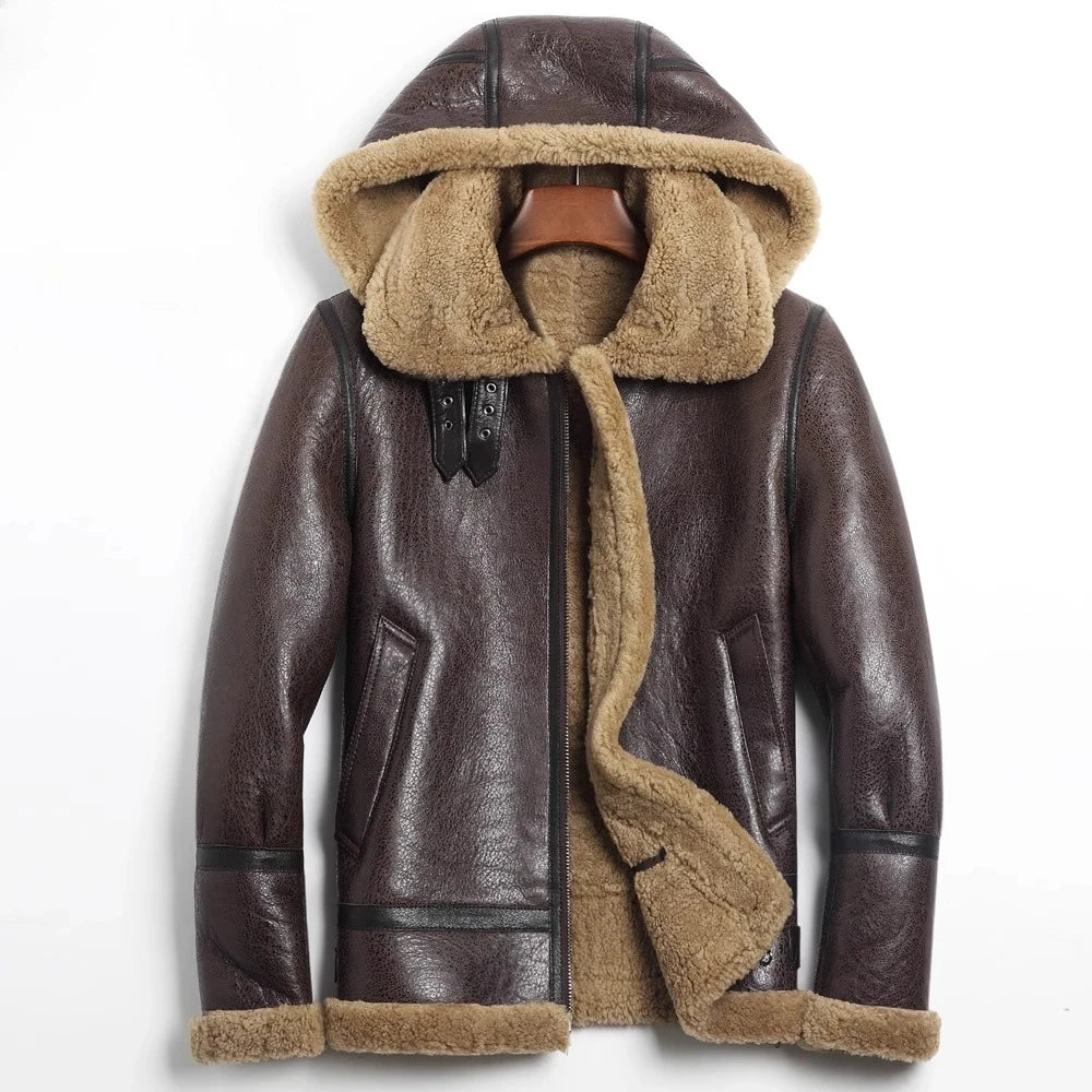 Tcyeek Natural Sheepskin Fur Coat Male Warm Real Leather Jacket Men Winter Clothes Lamb Wool Coats Hoodie 2025 Куртка Мужская