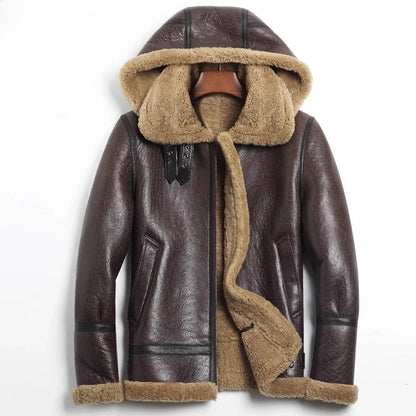 Tcyeek Natural Sheepskin Fur Coat Male Warm Real Leather Jacket Men Winter Clothes Lamb Wool Coats Hoodie 2025 Куртка Мужская