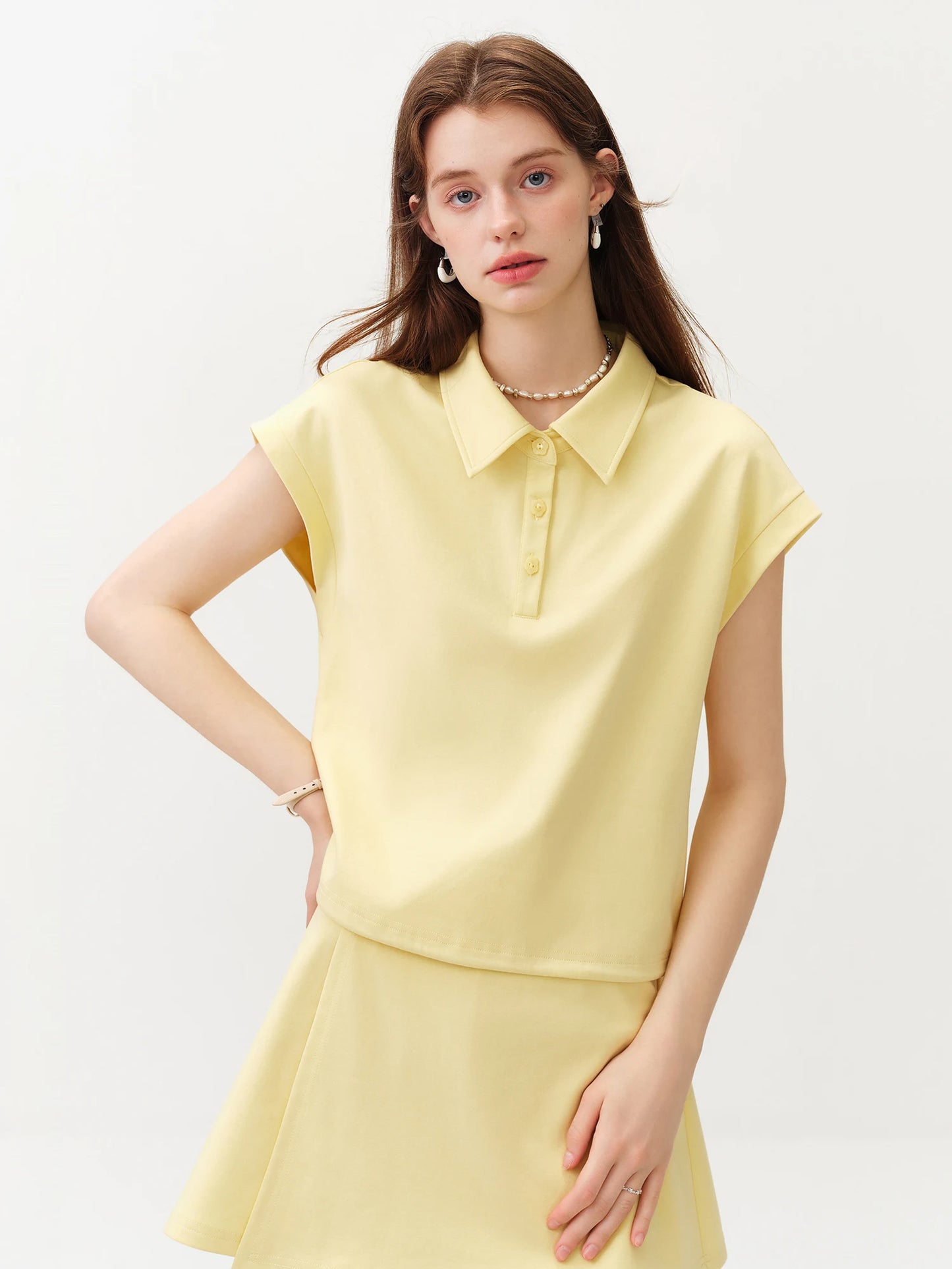 FSLE 2026 Summer Women's Short Sleeves Polo Top Culottes Set, High-Rise Split-Joint Skirt Pants for Tennis Core Athflow Style