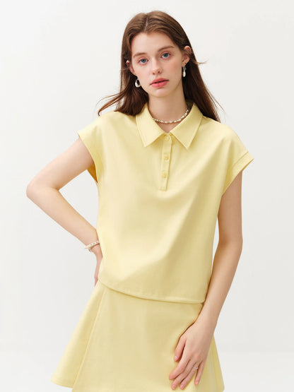 FSLE 2026 Summer Women's Short Sleeves Polo Top Culottes Set, High-Rise Split-Joint Skirt Pants for Tennis Core Athflow Style