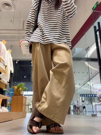 Khaki Wide Leg Pants Women's High Waist Loose Casual Straight Leg Trousers Spring 2026 Lazy Style Comfortable Slimming Effect