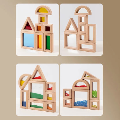 Sensory Wooden Block Set Acrylic Rainbow Building Toy Suitable For Children's STEM Learning Gift Rainbow Stacking Block Game