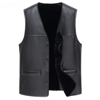 YOLANFAIRY Natural Sheepskin Leather Jacket Man Winter 2025 Sleeveless Real Wool Fur Coat Men's Short Black Vest Warm Waistcoat
