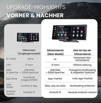 Ottocast Ottoscreen AI 11.4" Carplay Screen Wireless CarPlay & Android Auto 8-Core Split Screen For Netflix YouTube Google Store